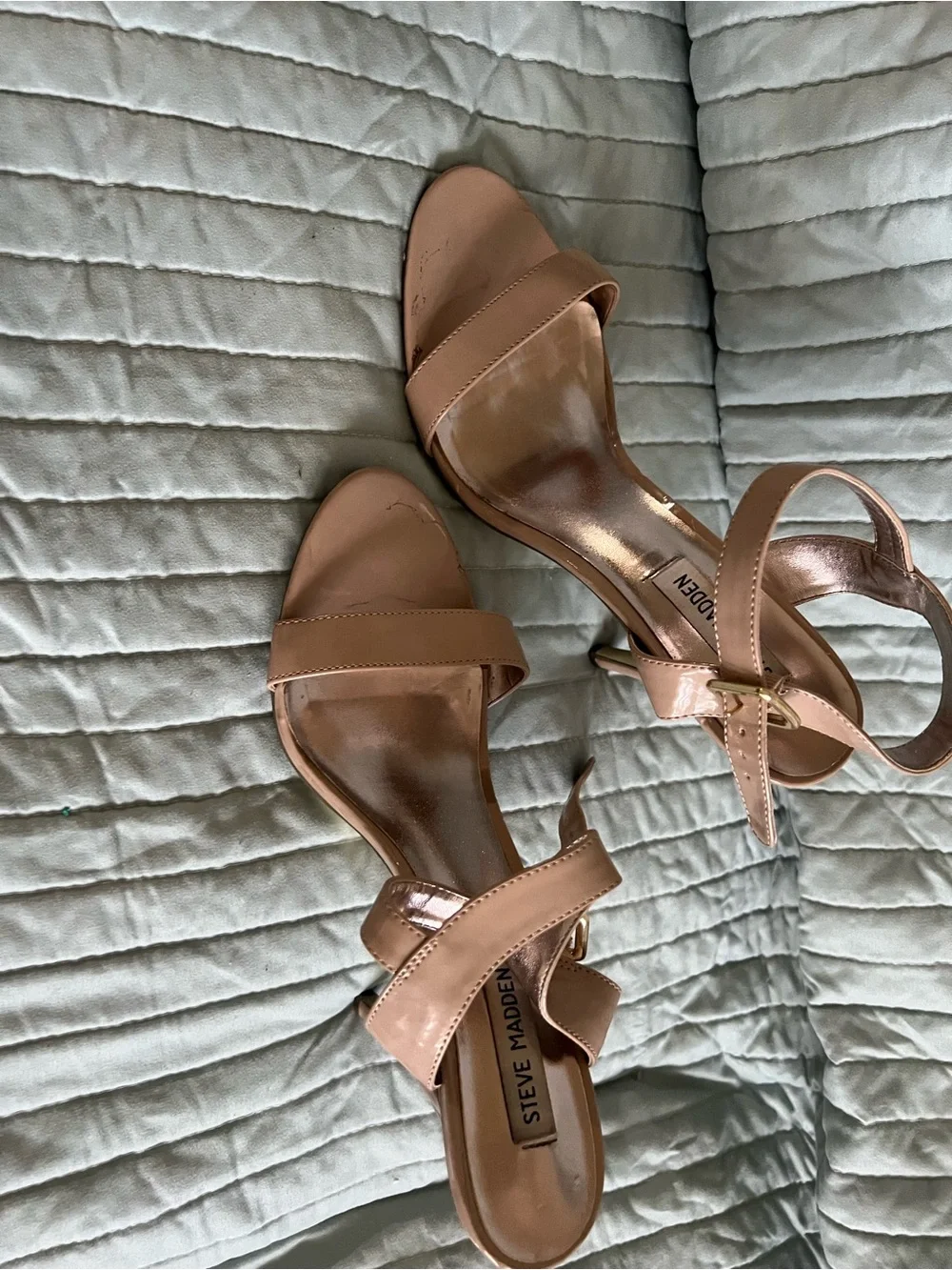 Steve Madden Nude Patent Ankle-Strap Stiletto Sandals